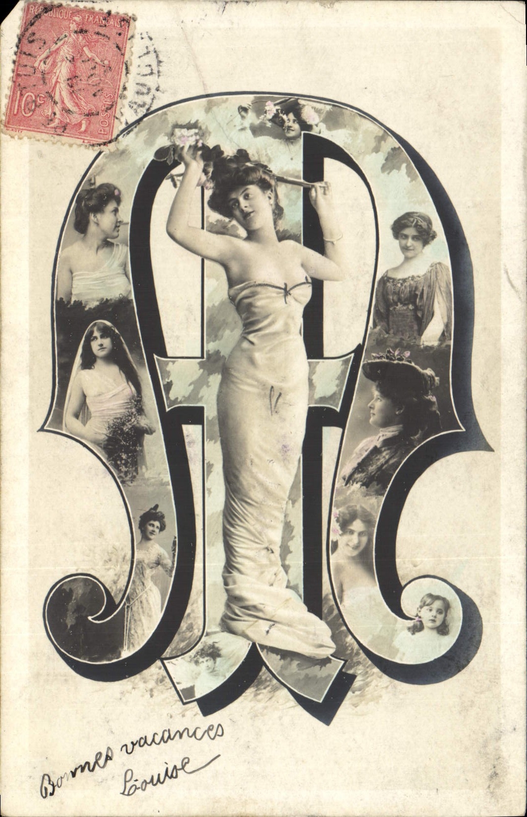 Femmes vacances — Carte postale décorative avec lettres stylisées — Éditeur non identifié
