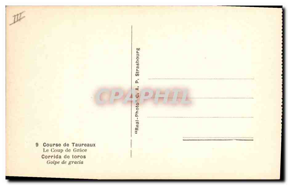 CPA Corrida Course de taureaux Le coup de grace — Rückseite