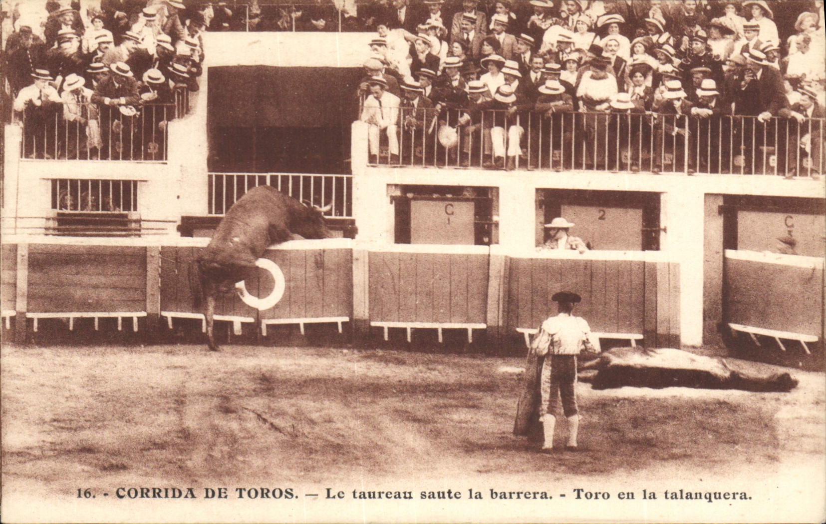 CPA Corrida Course de taureaux Le taureau saute la barrera