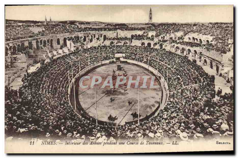 CPA Corrida Course de taureaux Nimes Interieur des arenes pendant une course de taureaux