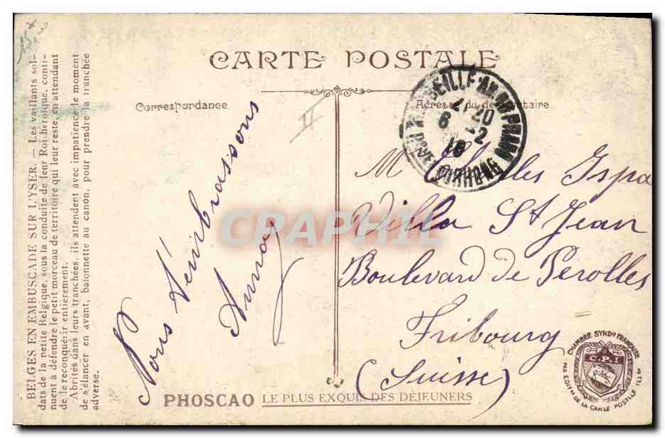 CPA Militaria LVC Belges en embuscade sur l'Yser — Rückseite