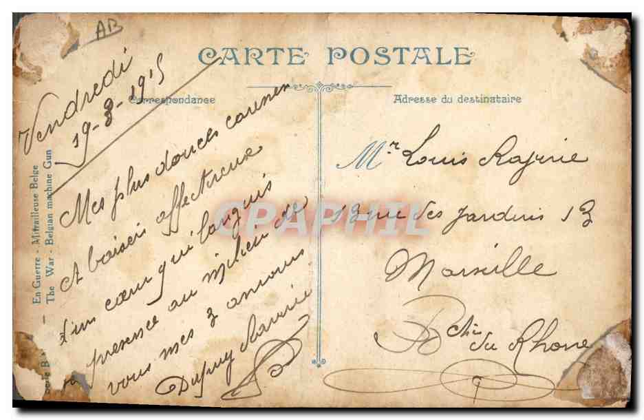 CPA Militaria LVC Mitrailleuses Belges Voiture a Chiens Chien — Rückseite