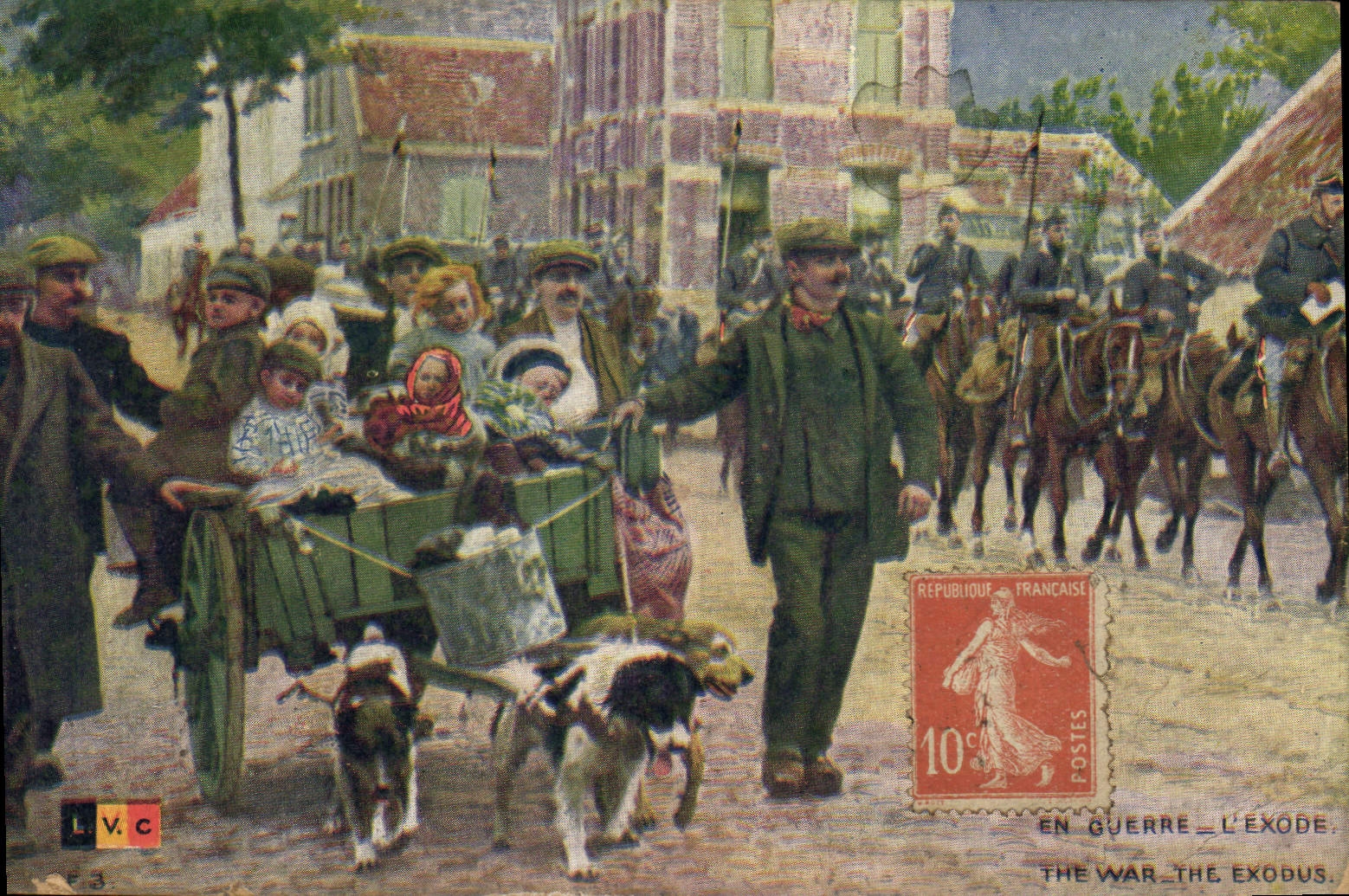 CPA Militaria LVC L'exode Voiture a chiens Chien