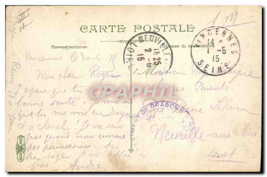 CPA Militaria LVC Cavalerie Dragons Manoeuvre a pied — Rückseite