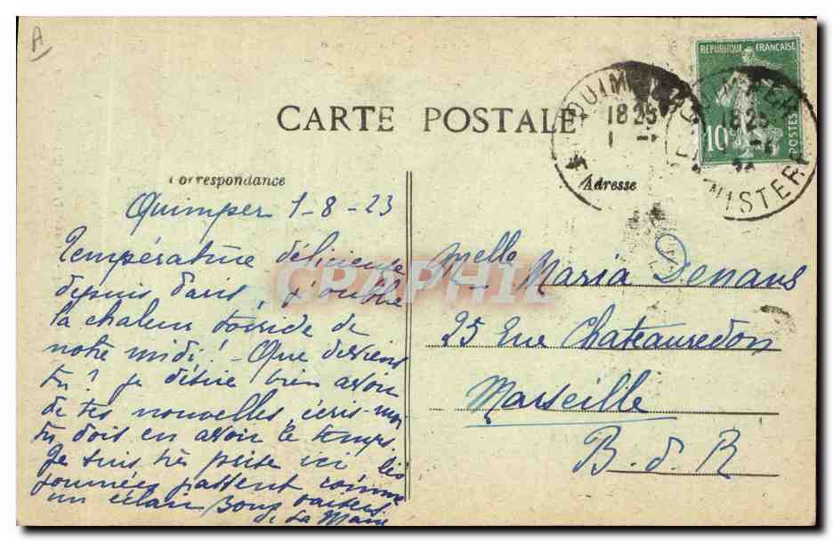 CPA Folklore Jeune fille de Quimperle  — Verso