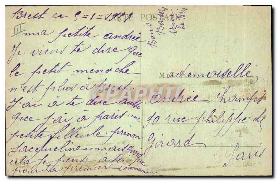 CPA Folklore Jeunes filles et enfants de Plougastel Daoulas  — Verso