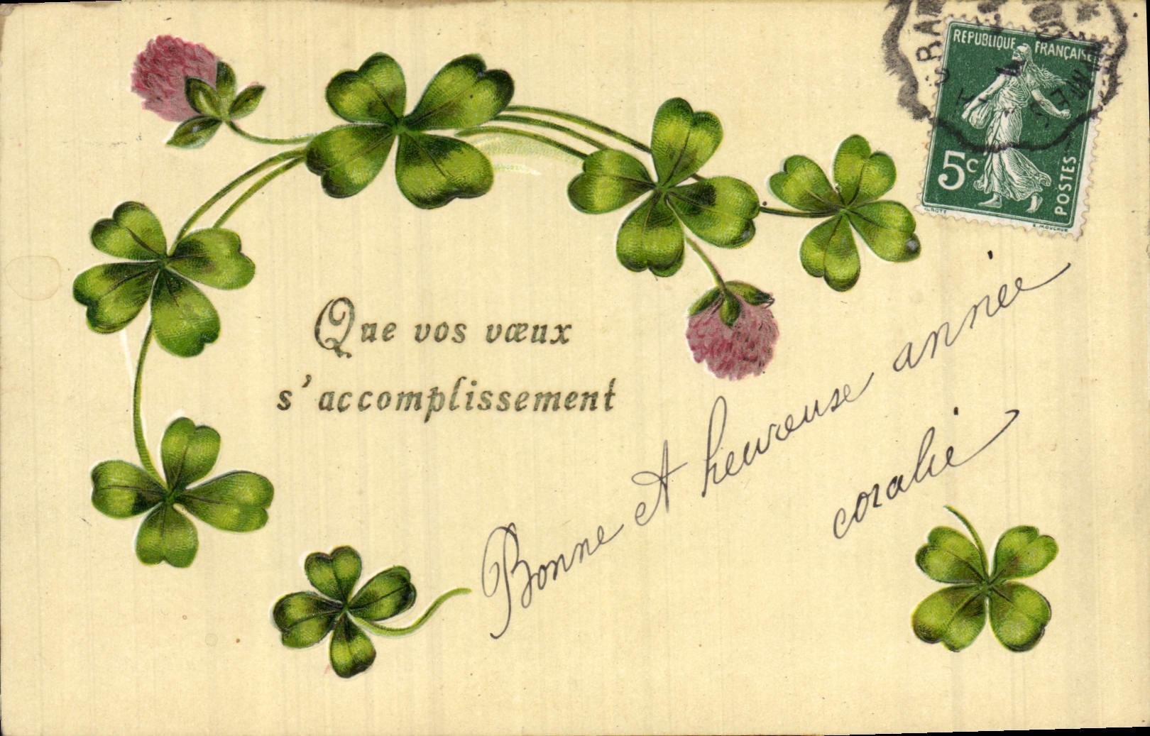 CPA Fantaisie Fleurs Trefles