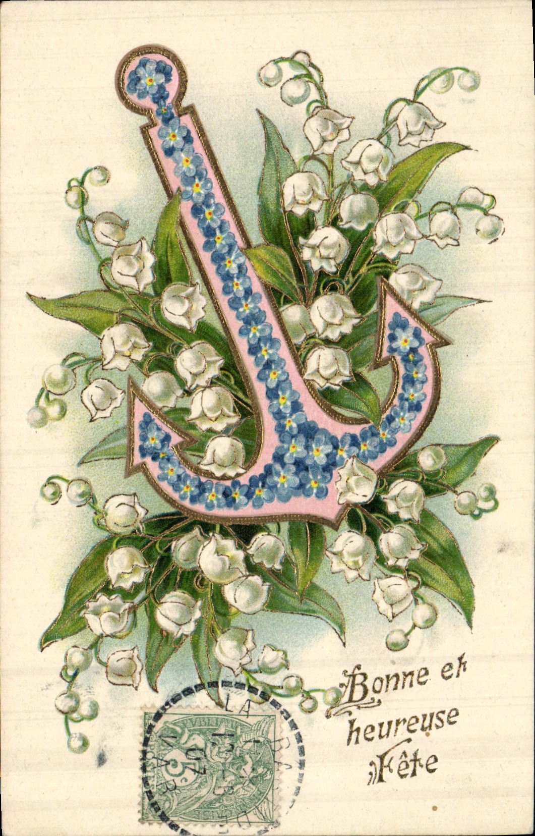 CPA Fantaisie Fleurs Ancre de marine