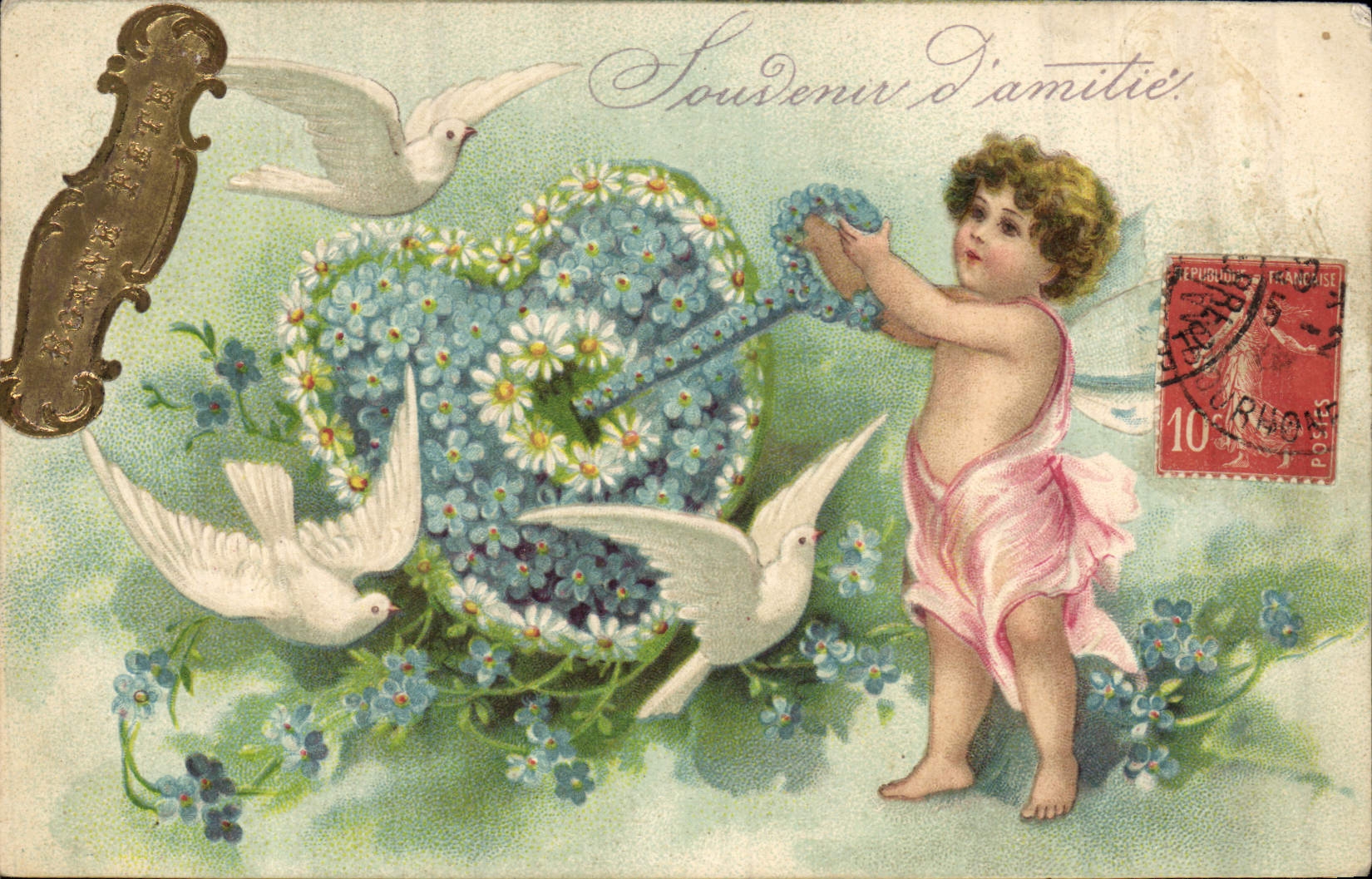 CPA Fantaisie Fleurs Ange Colombes