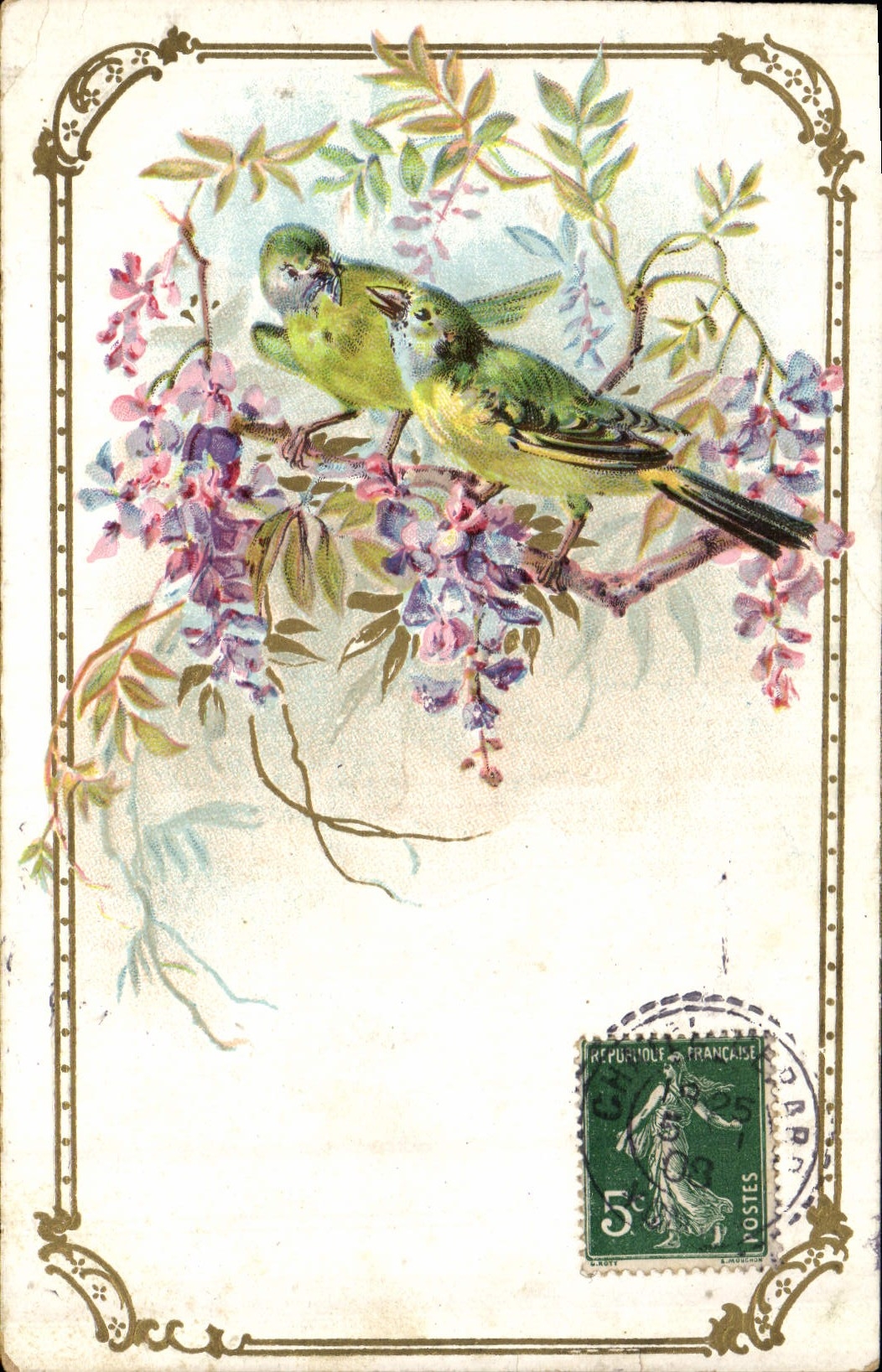 CPA Fantaisie Fleurs Oiseaux