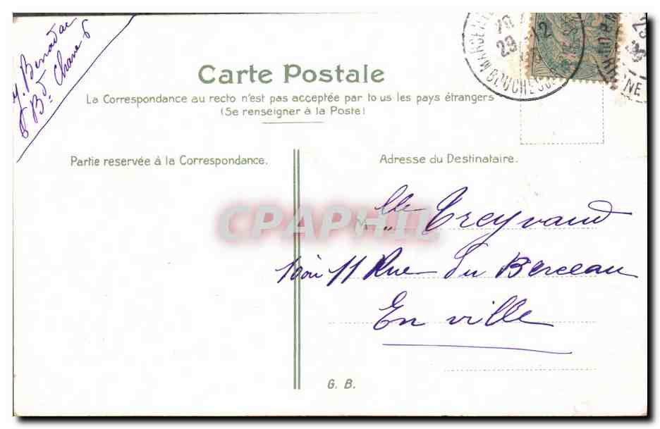Deux mésanges sur un houx enneigé — Bonne Année plaisante — éditeur non visible — Rückseite