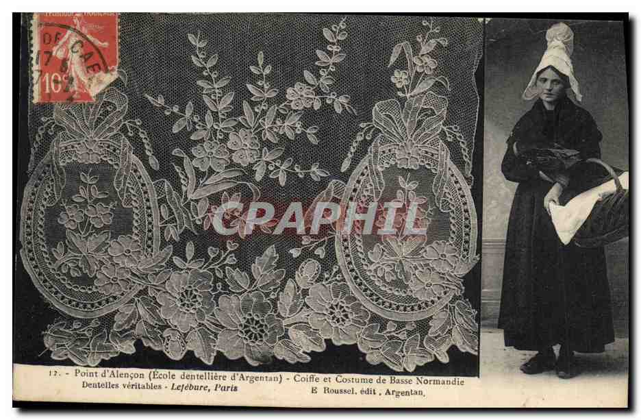 CPA Folklore Dentelle Dentelliere Point d'Alencon Ecole dentelliere d'Argentan Normandie
