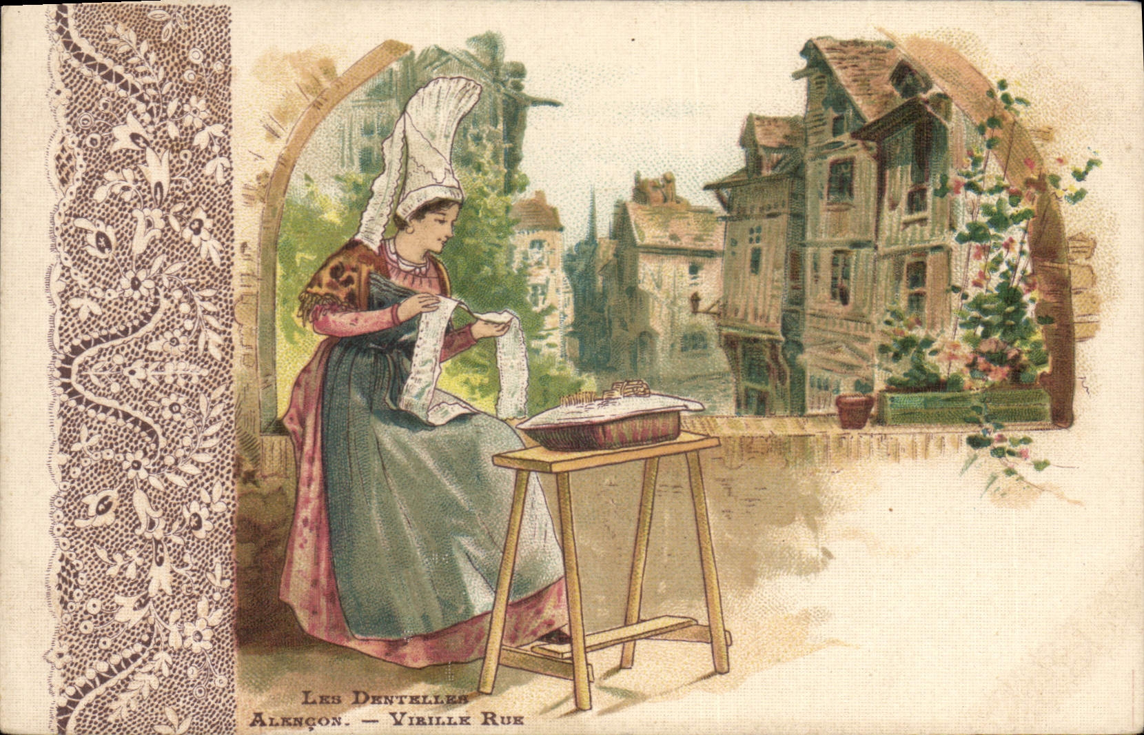 CPA Folklore Dentelle Dentelliere Les dentelles Alencon Vieille rue