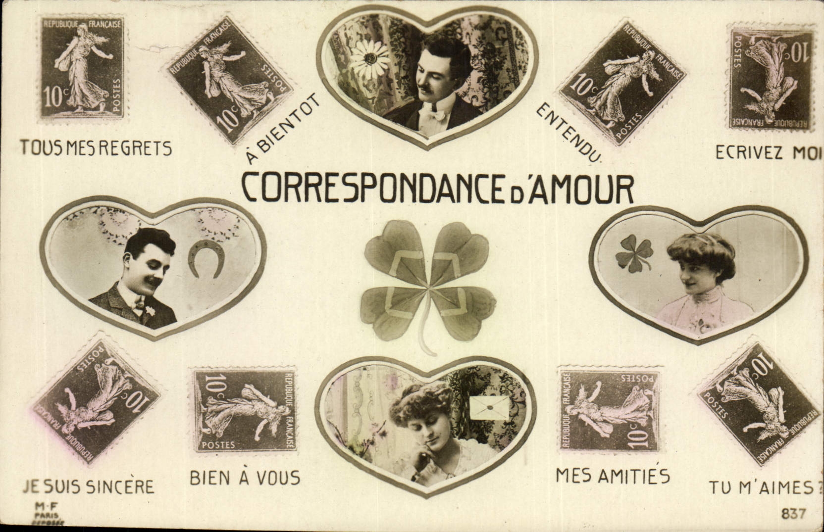 CPA Fantaisie Correspondance d'amour Semeuse 10c 