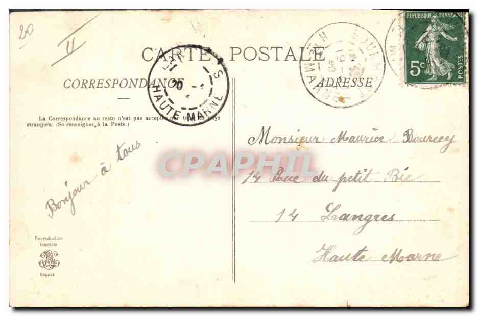 CPA Fantaisie Le langage des timbres Semeuse — Verso