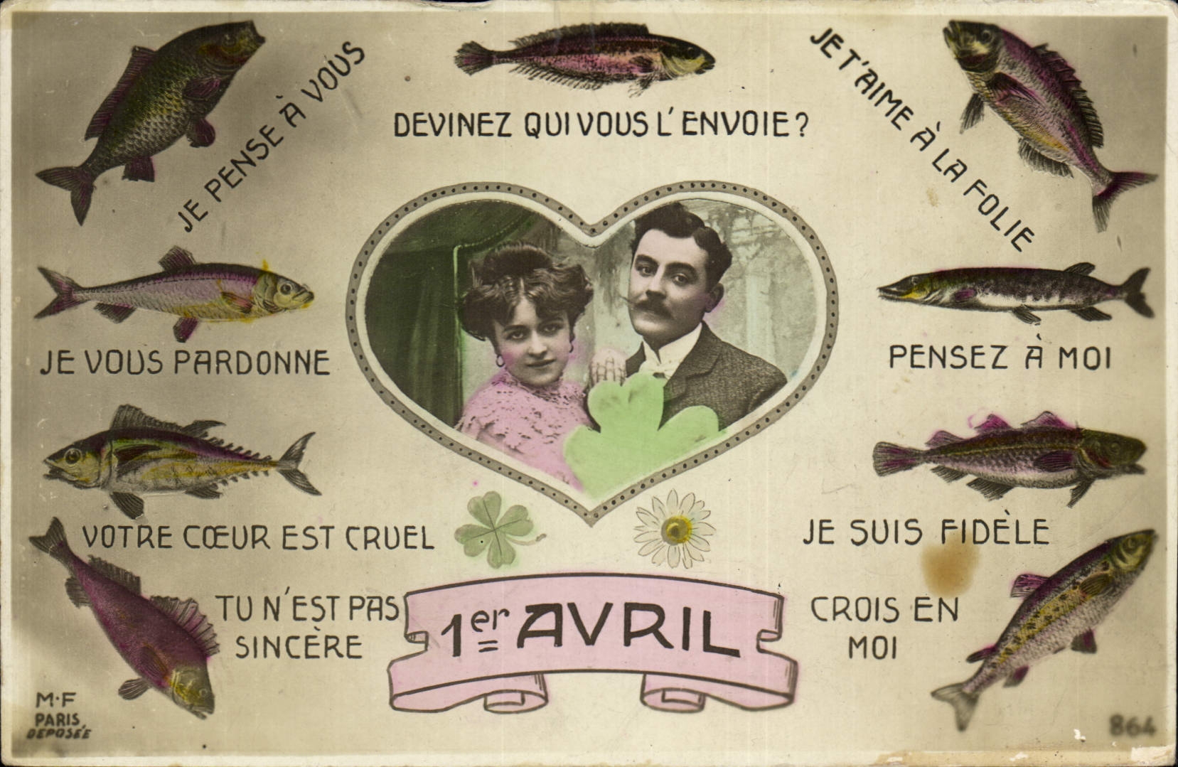 Carte postale d'Avril — 1er Avril — éditeur M-F, Paris, n° 864