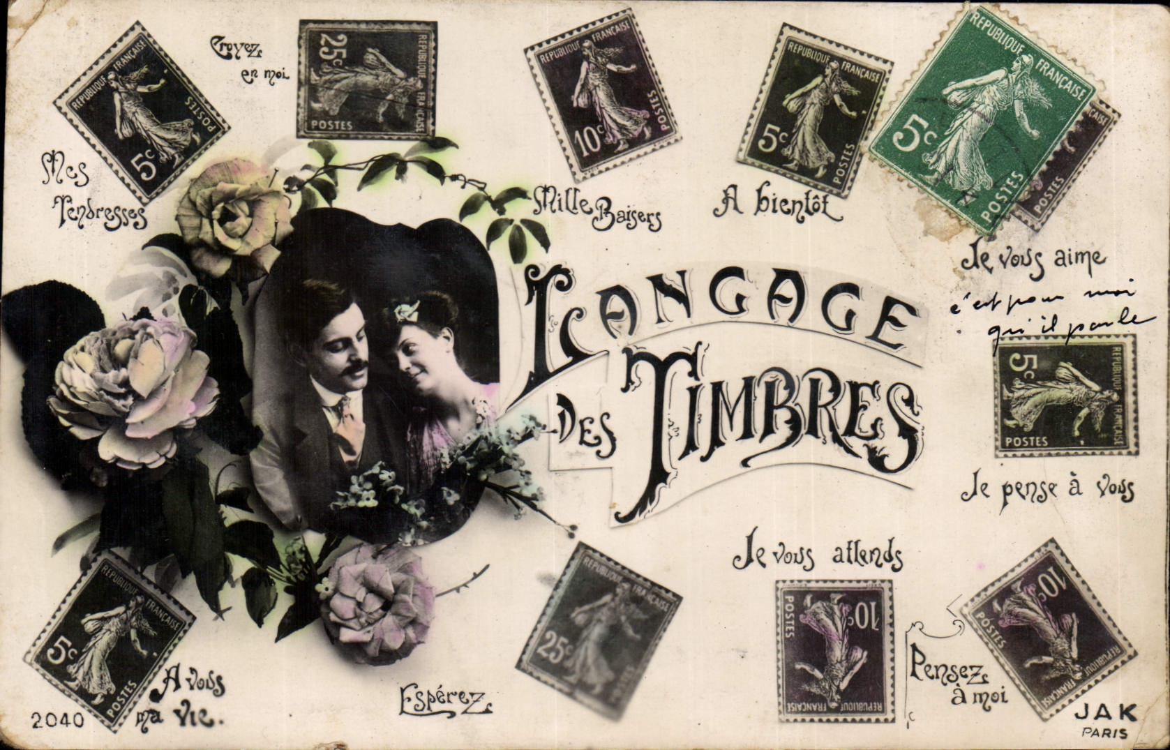 CPA Fantaisie Le langage des timbres Semeuse 