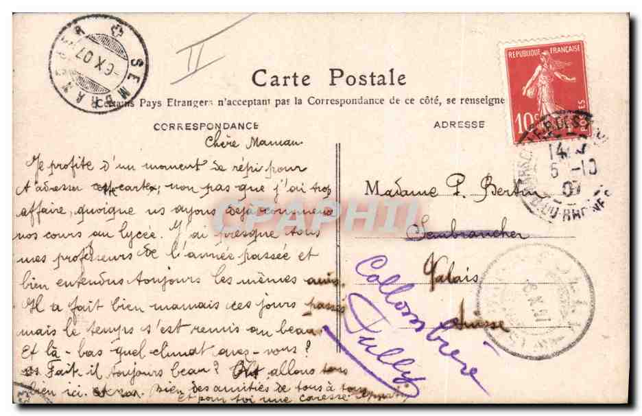 CPA Fantaisie Le langage du timbre Semeuse  — Verso