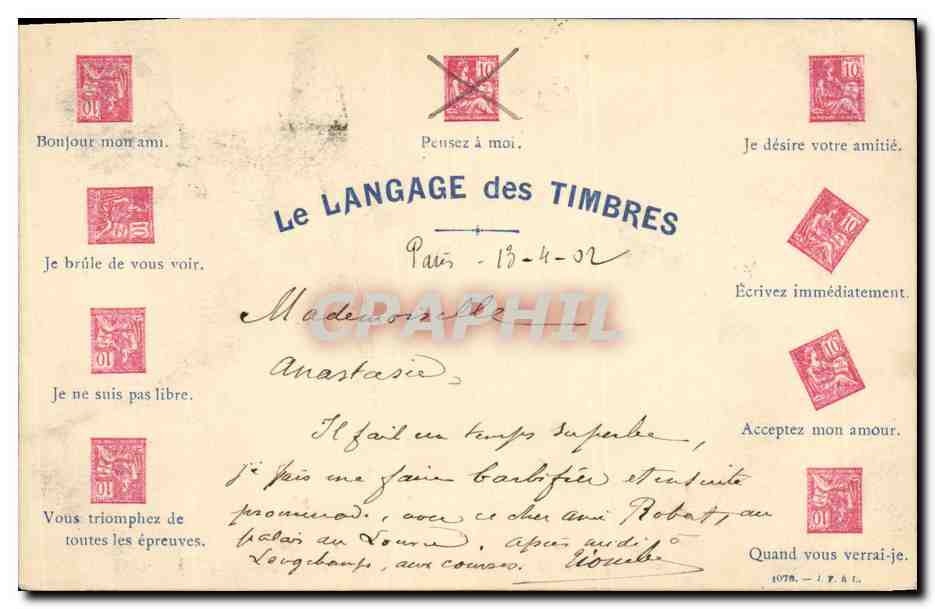 Le LANGAGE des TIMBRES — Paris — n°1078