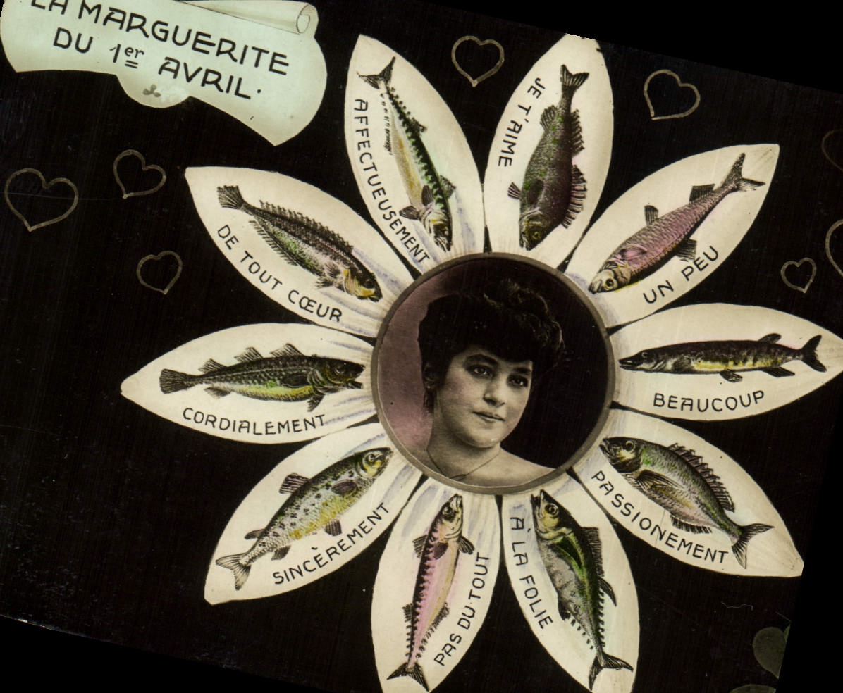 CPA Fantaisie Fleurs Marguerite du 1er Avril Poissons Trefle