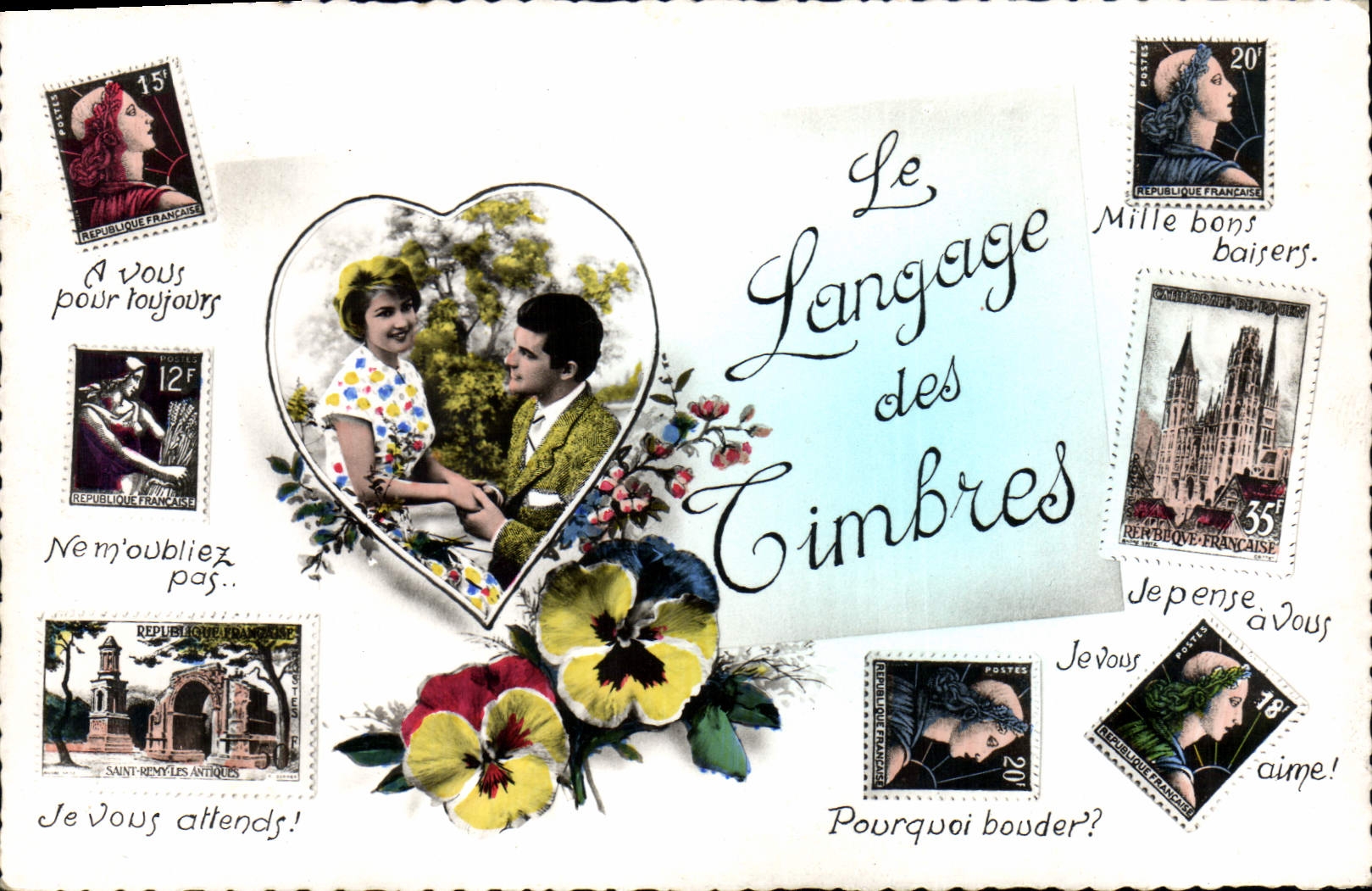 CPA Fantaisie Le langage des timbres 