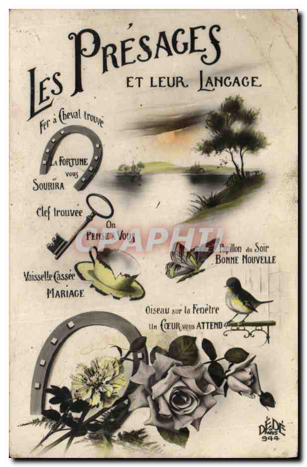 CPA Fantaisie Les presages et leur langage Fer a cheval Cle Papillon