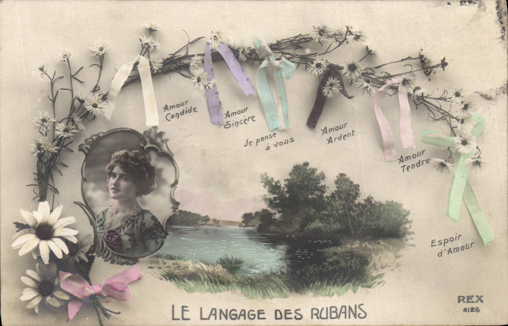 CPA Fantaisie Le langage des rubans Femme