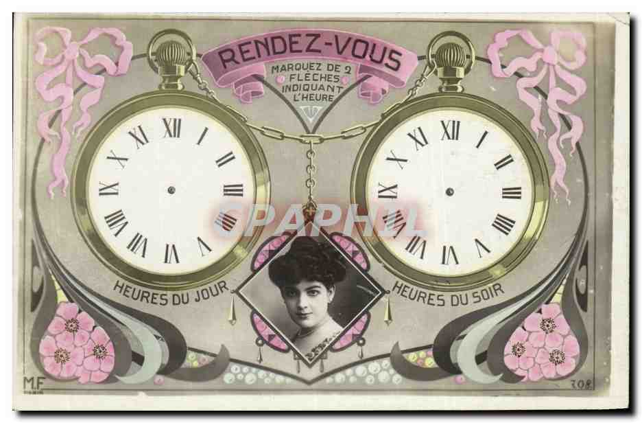 Rendez-vous — Marquez de 2 flèches indiquant l'heure — M.F. n°308