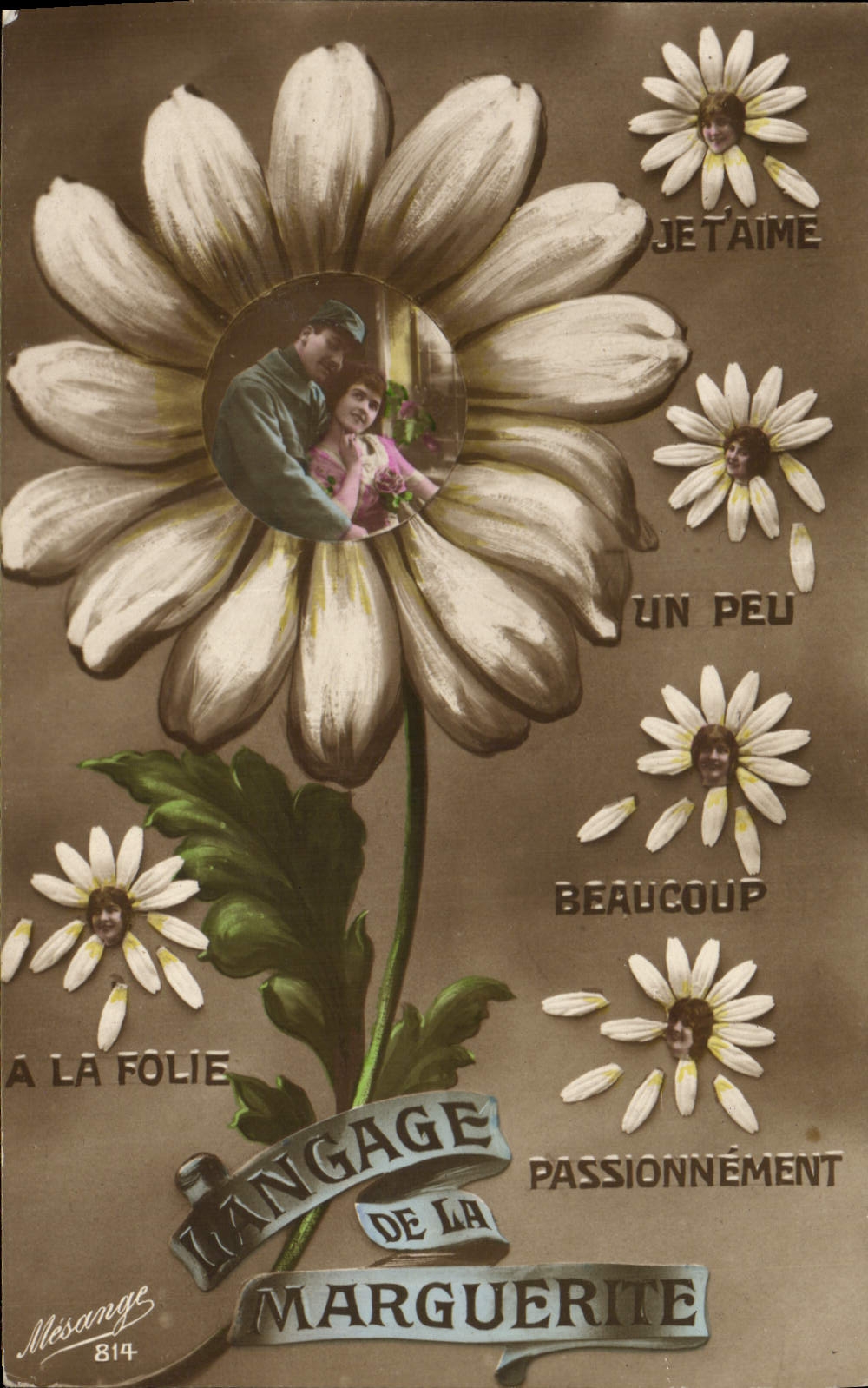 CPA Fantaisie Le langage de la marguerite Militaria 