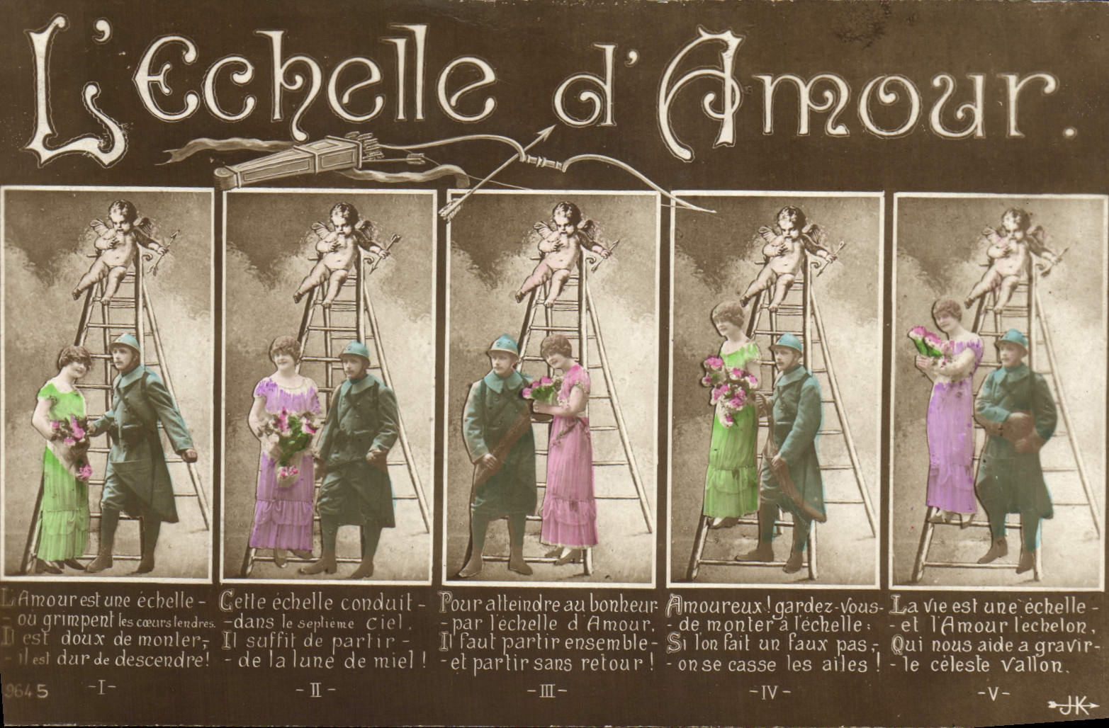 CPA Fantaisie L'echelle d'amour Soldat Militaria Ange 