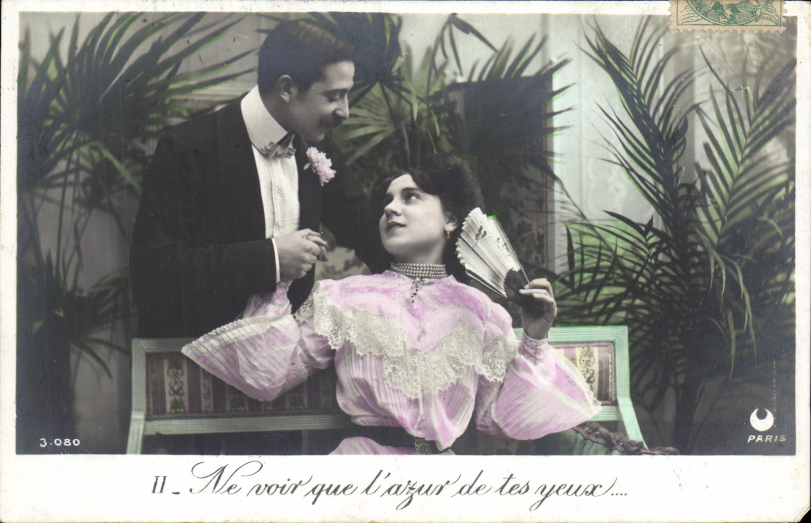 Couple en tenue de soirée — scène romantique — Paris, éditeur Paris, n° 3.080