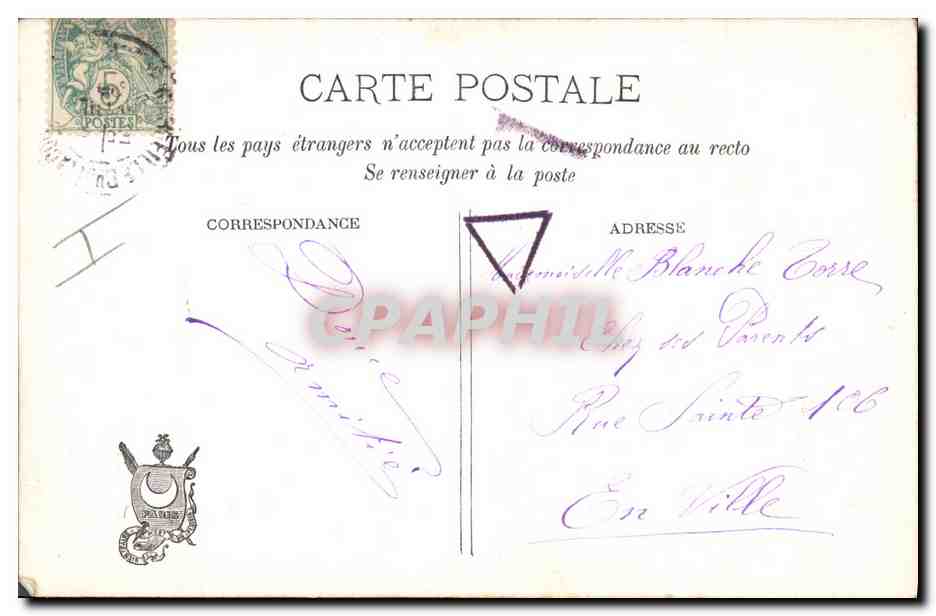 Couple en tenue de soirée — scène romantique — Paris, éditeur Paris, n° 3.080 — Verso