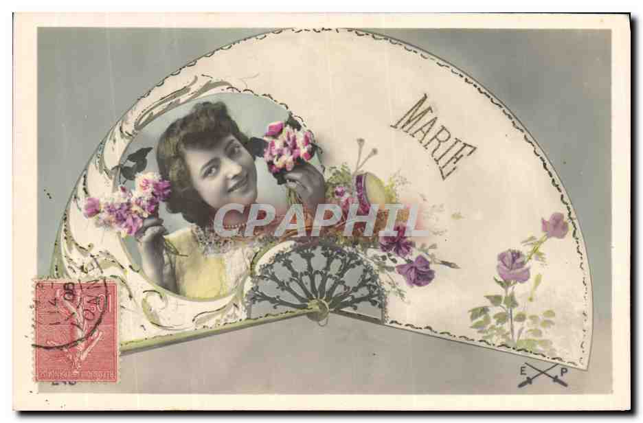 Femme avec fan — Marie — éditeur inconnu, n° de série non visible