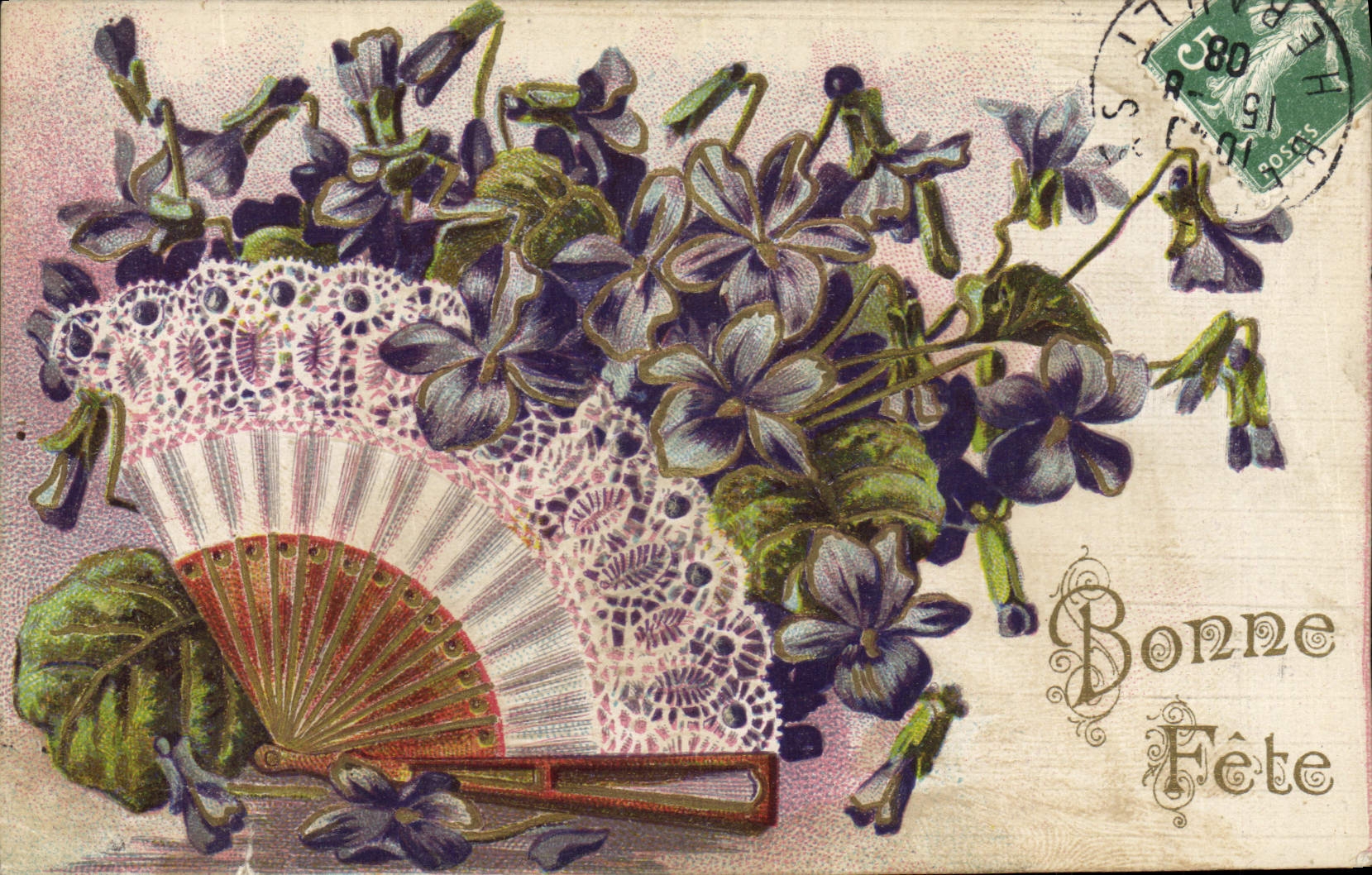 CPA Fantaisie Fleurs Eventail 