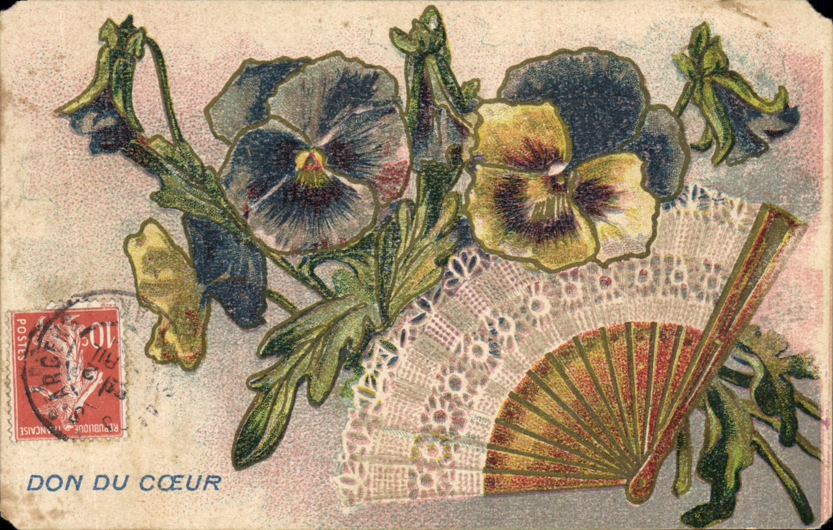 CPA Fantaisie Fleurs Eventail 