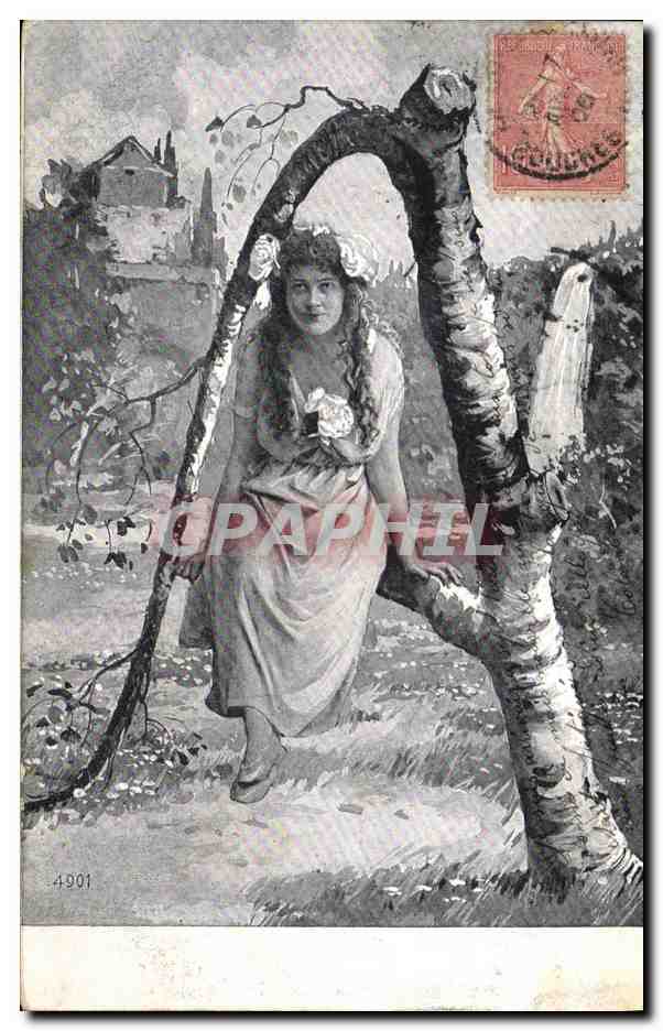 Junge Frau, die unter einem Baum sitzt — Illustration — Serie 4901