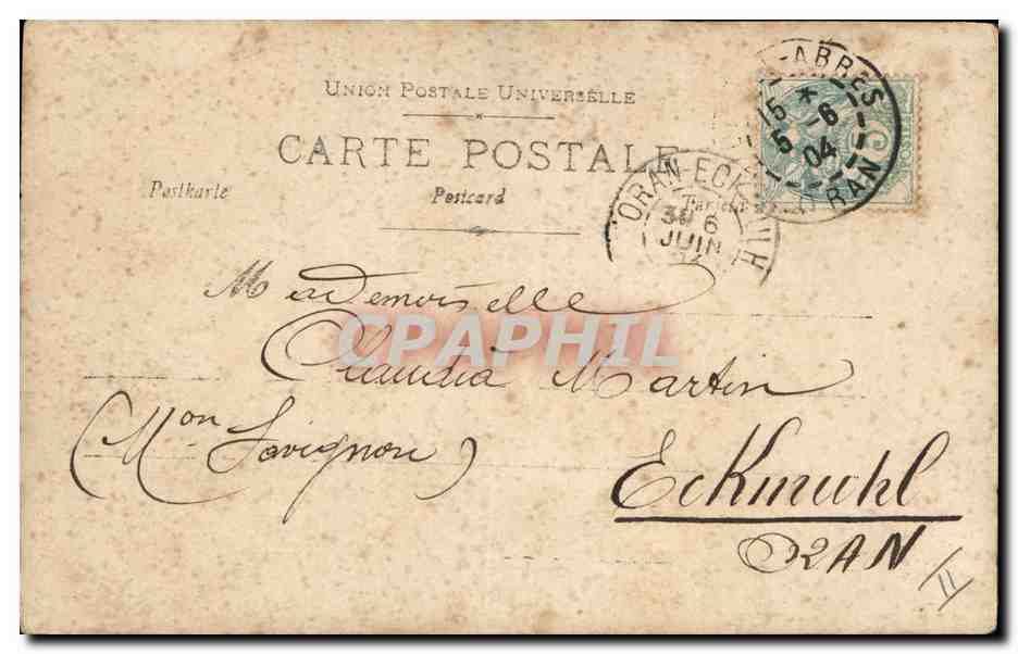 Jeune femme en costume exotique — souvenir affectueux — I.M.B. S.I.R. n° 877/1 — Verso