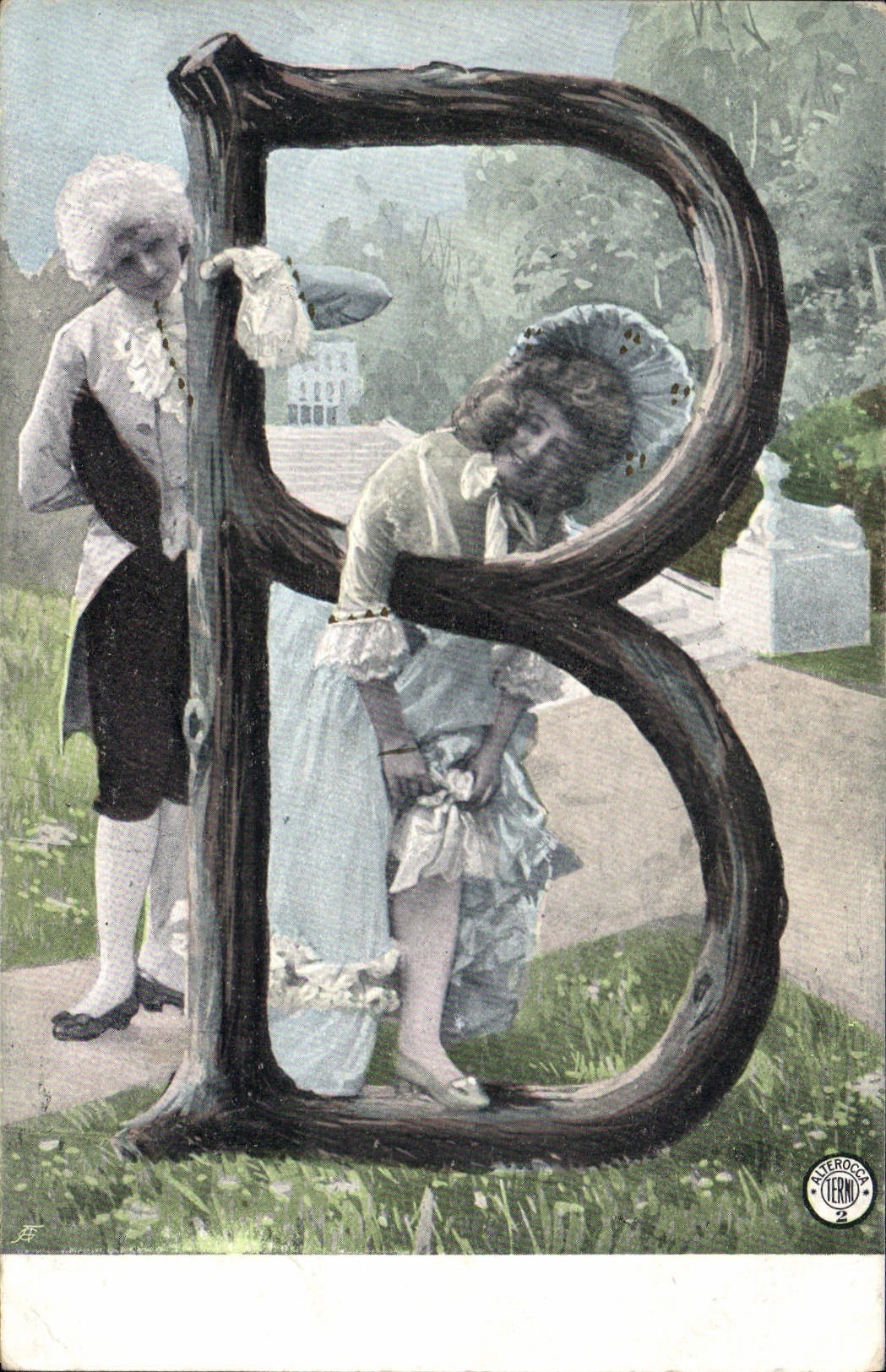 Two children playing with a large letter B — publisher Alterocco, no. 2