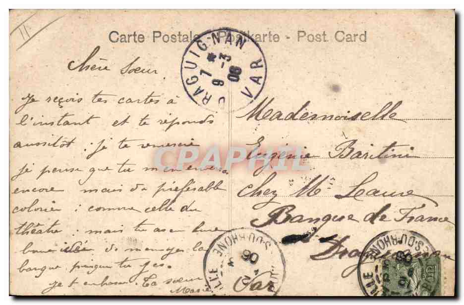 CPA Fantaisie Femme Lettres Lettre C Velo Cycle — Verso