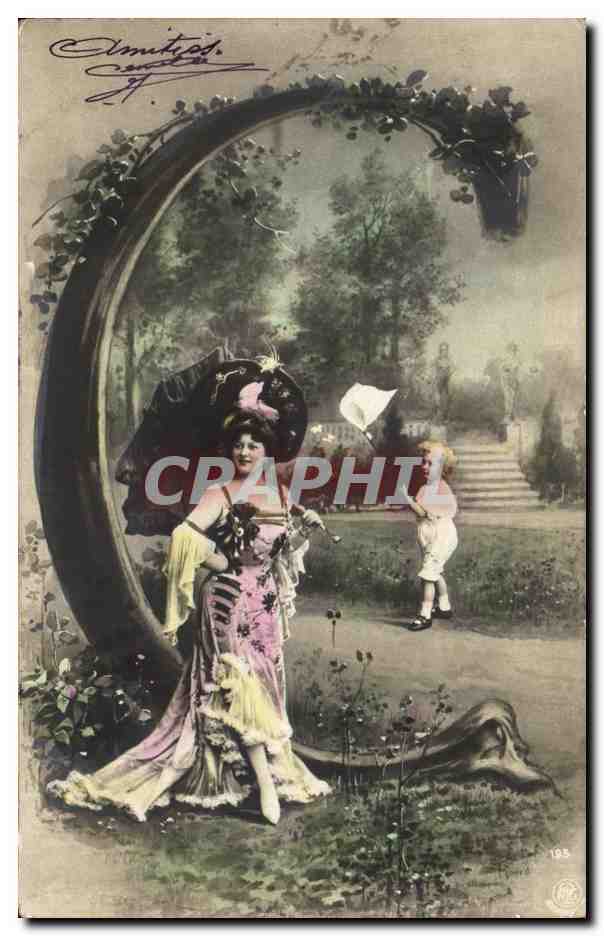 Femme en robe rose et enfant dans un parc — Éditeur Clamitz, n° 125