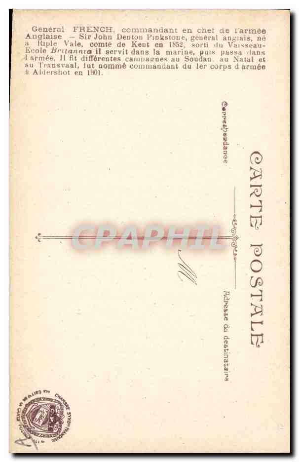 Général French — Sir John Denton Pinkstone — Éditeur Eugène Pirou, n° 0.5 — Verso