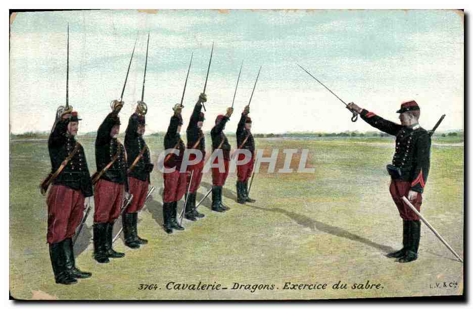 CPA Militaria Cavalerie Dragons Exercice du sabre 