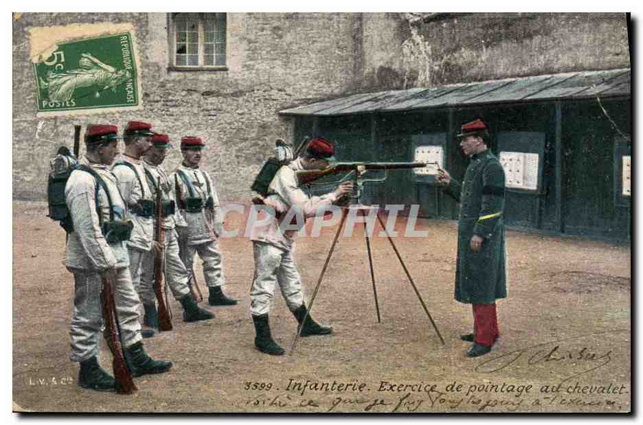 CPA Militaria Infanterie Exercice de pointae au chevalet
