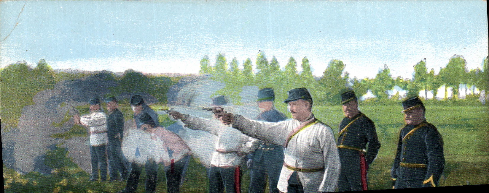 Soldats en formation — tir à la carabine — éditeur V. L. P. n° III