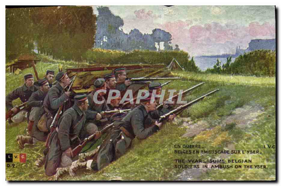 CPA Militaria Belges en embuscade sur l'Yser 