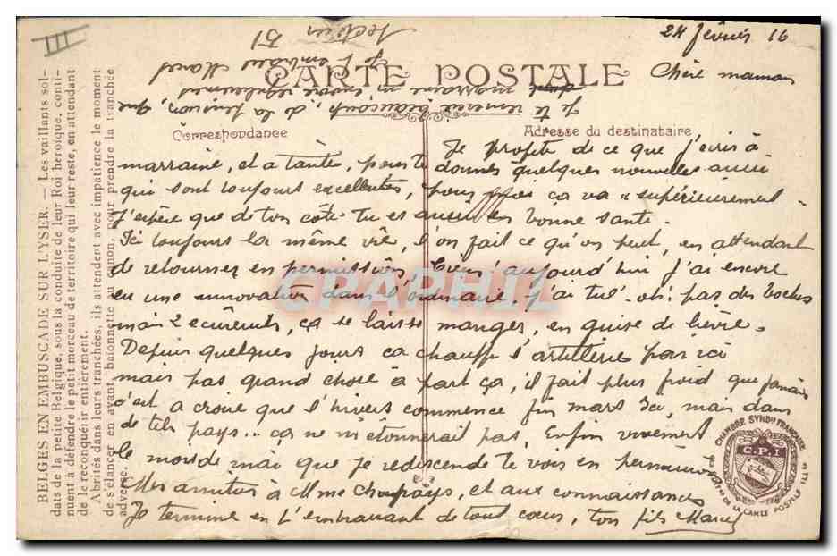 CPA Militaria Belges en embuscade sur l'Yser  — Rückseite