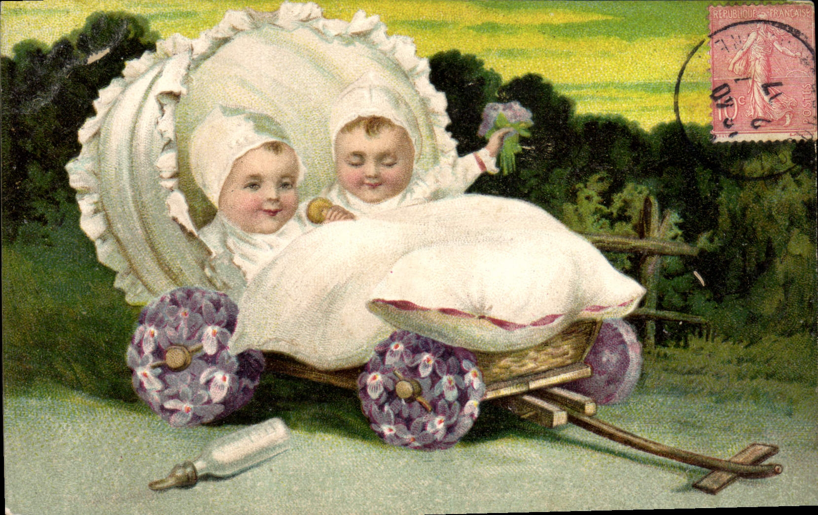 CPA Fantaisie Fleurs Enfants Babes 