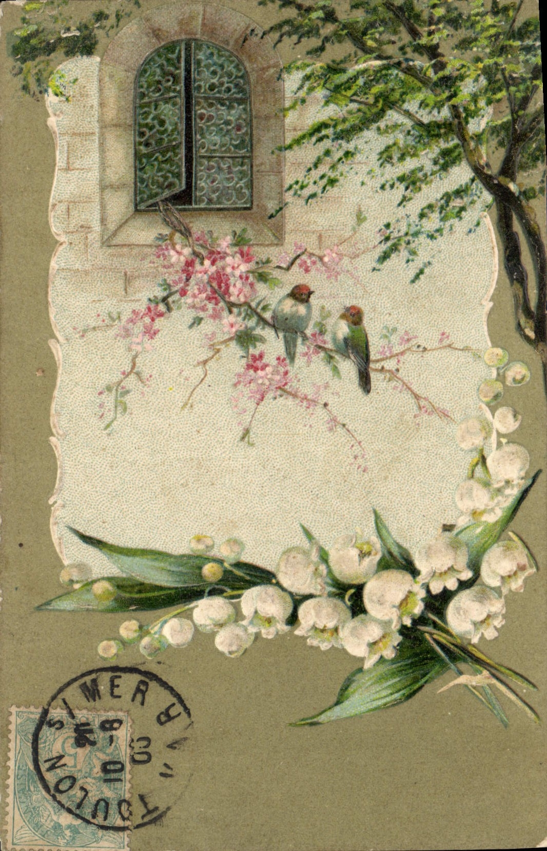 CPA Fantaisie Fleurs Oiseaux Muguet 