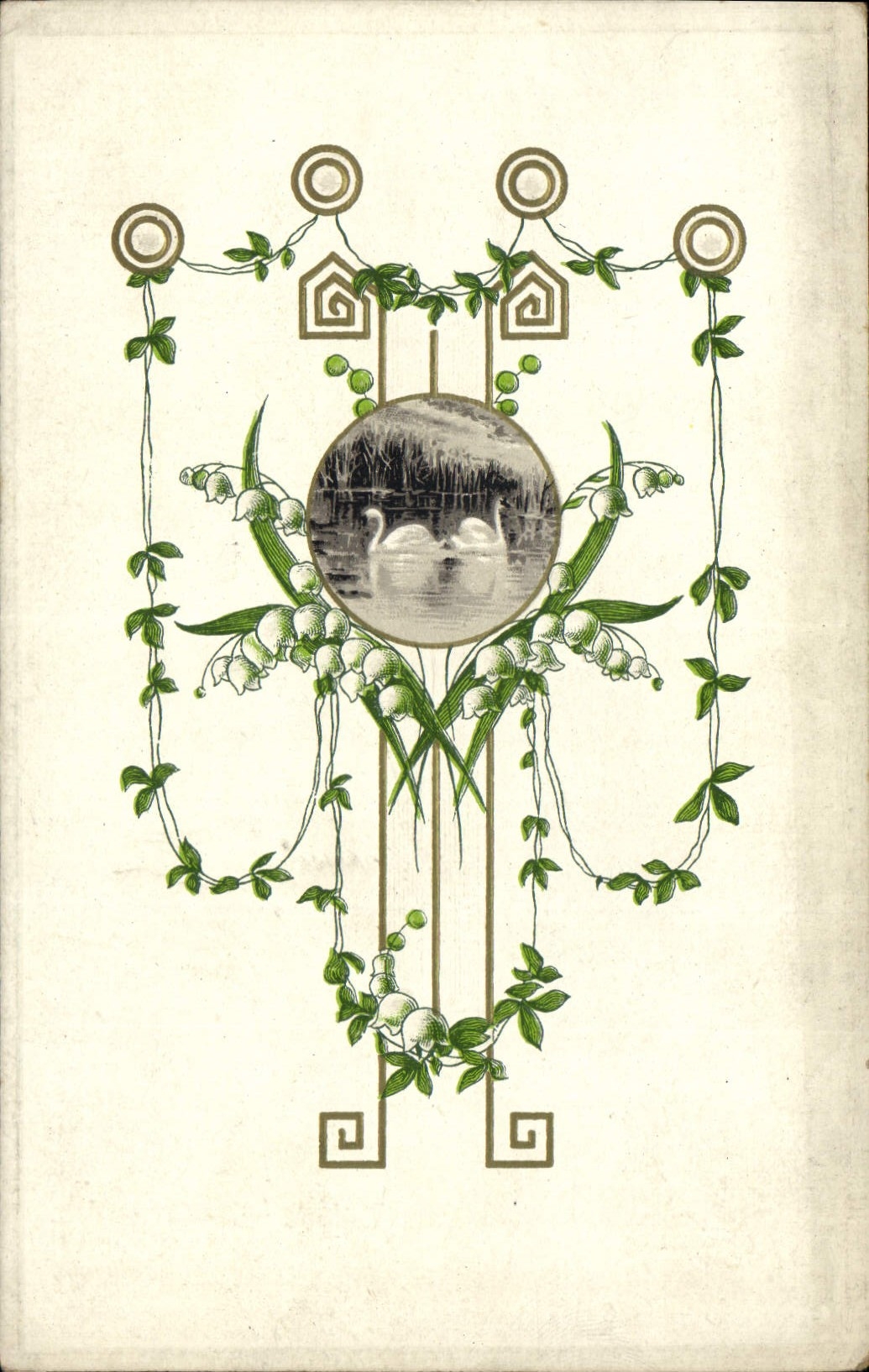CPA Fantaisie Fleurs Muguet Cygnes 