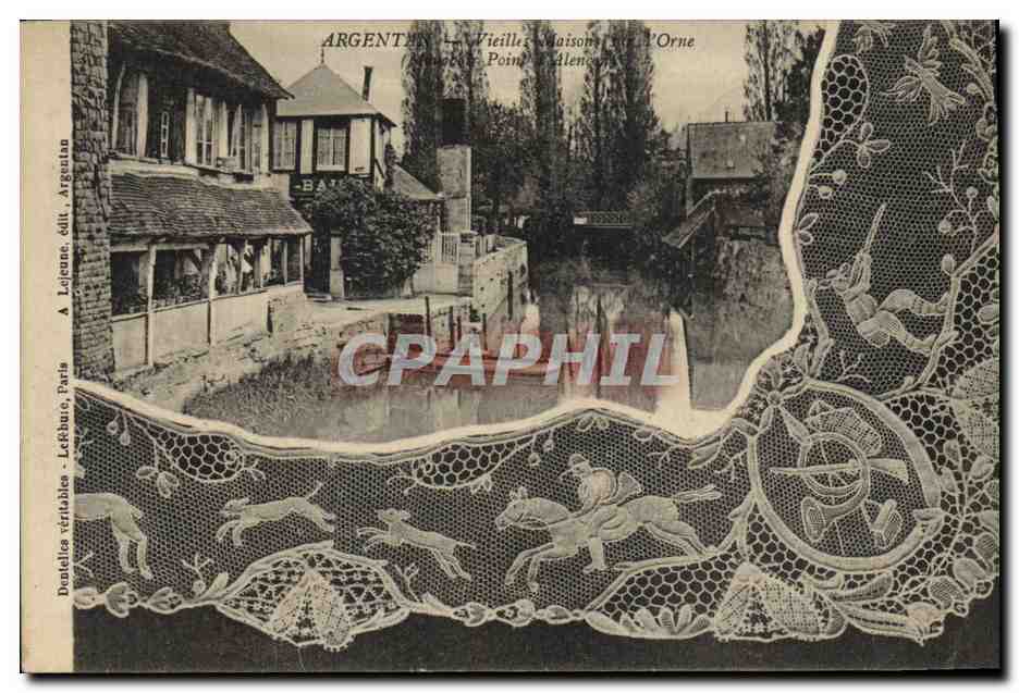CPA Folklore Dentelle Dentelliere Argentan Vieilles maisons sur l'Orne 